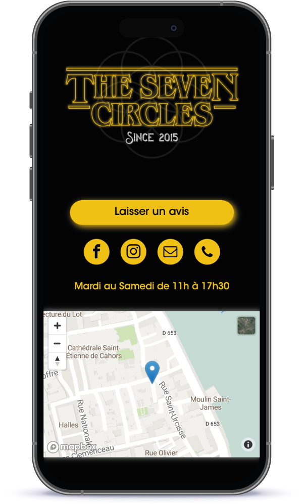 Exemple : la page 1oeil.link du salon de tatouage The Seven Circles
